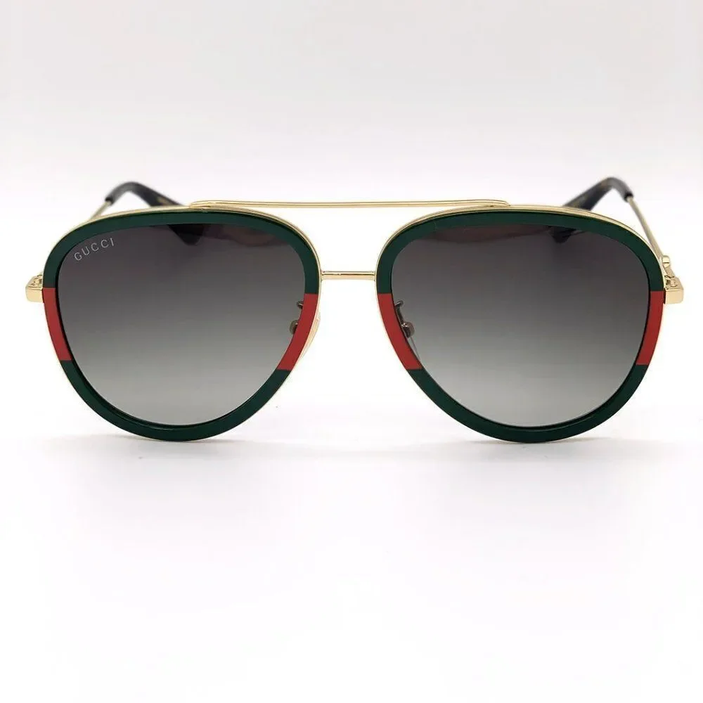 BRAND NEW GUCCI URBAN GG0062S 003 Gold Gold Green Unisex Sunglasses